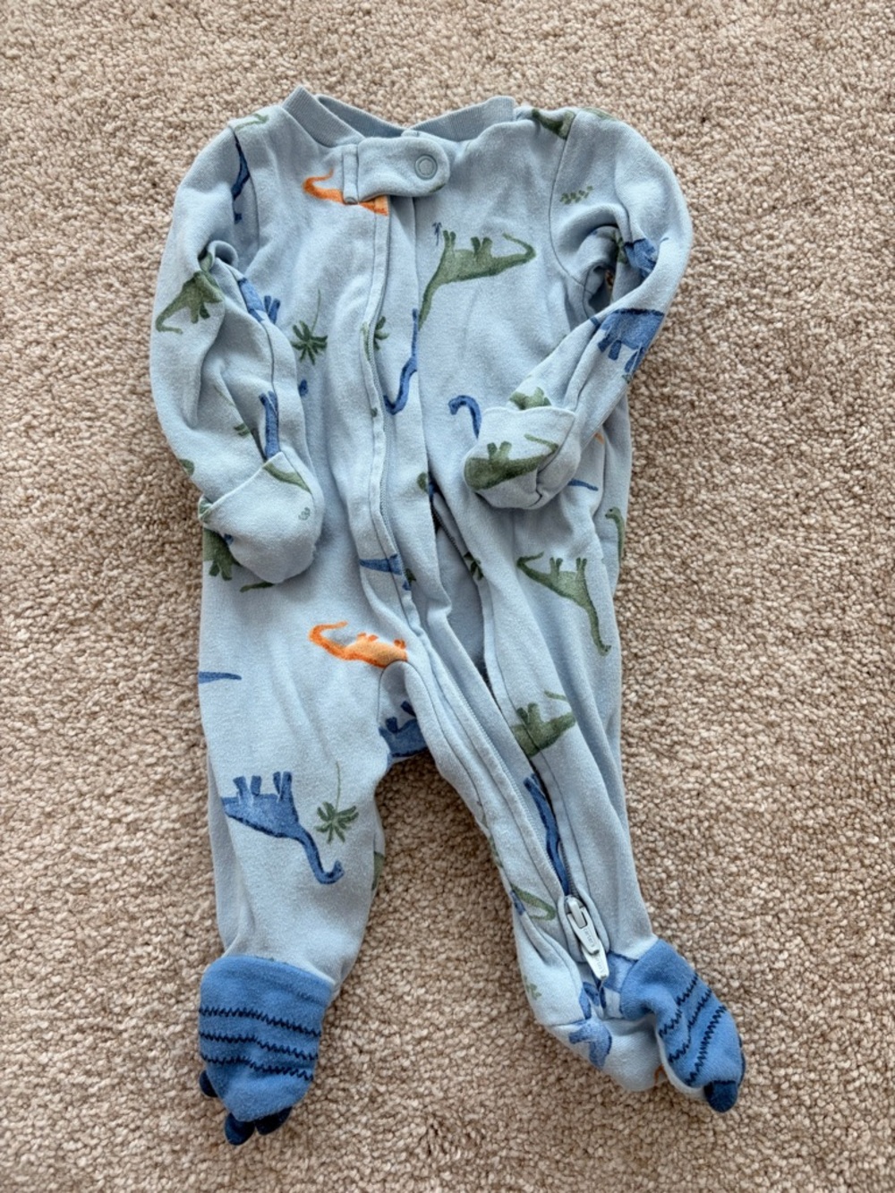 Light Blue Dino Print Footed One-Piece Pajamas